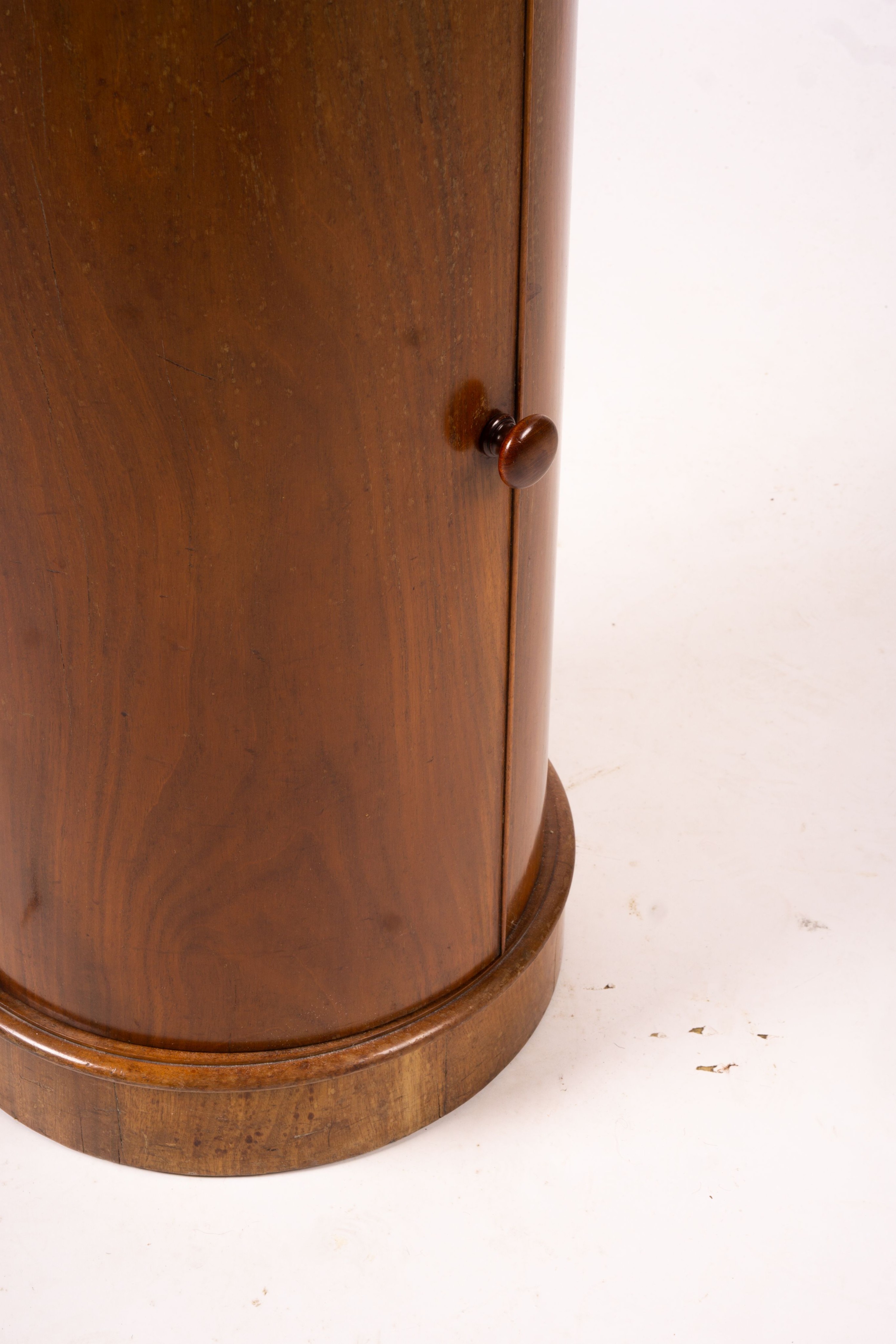 A Victorian marble top mahogany cylindrical pot cupboard, diameter 41cm, height 79cm